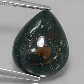6.59캐럿 천연 점박이 그린 블러드스톤, 배 모양, 15.1×12.1 mm, 불투명체