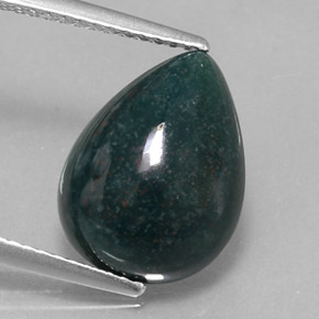 5.23캐럿 천연 점박이 그린 블러드스톤, 배 모양, 13.8×10.4 mm, 불투명체