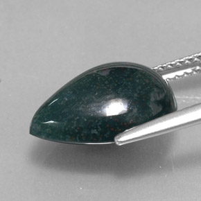 5.23캐럿 천연 점박이 그린 블러드스톤, 배 모양, 13.8×10.4 mm, 불투명체