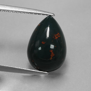 3.23캐럿 천연 점박이 그린 블러드스톤, 배 모양, 12×8.3 mm, 불투명체