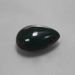 3.23캐럿 천연 점박이 그린 블러드스톤, 배 모양, 12×8.3 mm, 불투명체