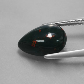 3.23캐럿 천연 점박이 그린 블러드스톤, 배 모양, 12×8.3 mm, 불투명체