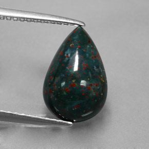 2.70캐럿 천연 점박이 그린 블러드스톤, 배 모양, 12.2×8.1 mm, 불투명체
