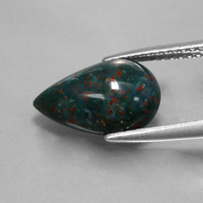 2.70캐럿 천연 점박이 그린 블러드스톤, 배 모양, 12.2×8.1 mm, 불투명체