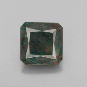 3.74캐럿 천연 점박이 그린 블러드스톤, 에메랄드 컷, 9.1×9.7 mm, 불투명체