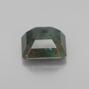 3.74캐럿 천연 점박이 그린 블러드스톤, 에메랄드 컷, 9.1×9.7 mm, 불투명체