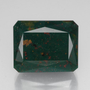18.33캐럿 천연 점박이 그린 블러드스톤, 에메랄드 컷, 17.3×13.7 mm, 불투명체