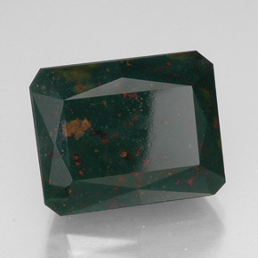 18.33캐럿 천연 점박이 그린 블러드스톤, 에메랄드 컷, 17.3×13.7 mm, 불투명체