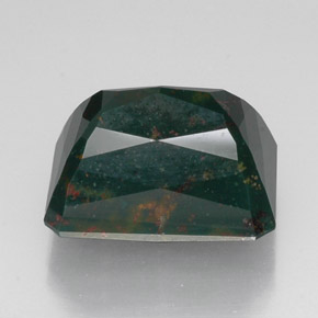 18.33캐럿 천연 점박이 그린 블러드스톤, 에메랄드 컷, 17.3×13.7 mm, 불투명체