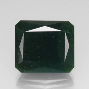 14.29캐럿 천연 점박이 그린 블러드스톤, 에메랄드 컷, 15.9×14 mm, 불투명체