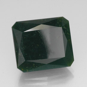 14.29캐럿 천연 점박이 그린 블러드스톤, 에메랄드 컷, 15.9×14 mm, 불투명체