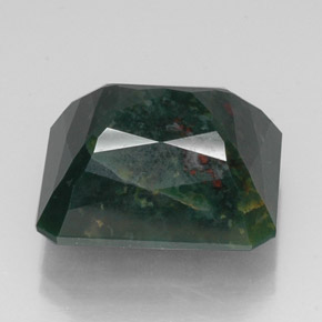 14.29캐럿 천연 점박이 그린 블러드스톤, 에메랄드 컷, 15.9×14 mm, 불투명체
