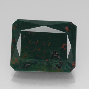 14.13캐럿 천연 점박이 그린 블러드스톤, 에메랄드 컷, 17.6×13.9 mm, 불투명체