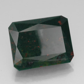 14.13캐럿 천연 점박이 그린 블러드스톤, 에메랄드 컷, 17.6×13.9 mm, 불투명체