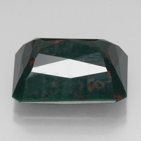 14.13캐럿 천연 점박이 그린 블러드스톤, 에메랄드 컷, 17.6×13.9 mm, 불투명체