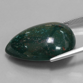 34.01캐럿 천연 점박이 그린 블러드스톤, 배 모양, 27.9×19.7 mm, 불투명체