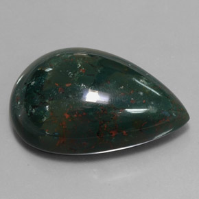 61.31캐럿 천연 점박이 그린 블러드스톤, 배 모양, 34.4×23.2 mm, 불투명체
