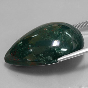 61.31캐럿 천연 점박이 그린 블러드스톤, 배 모양, 34.4×23.2 mm, 불투명체