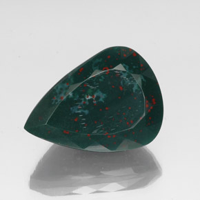 36.94캐럿 천연 점박이 그린 블러드스톤, 배 모양, 25.9×19.2 mm, 불투명체