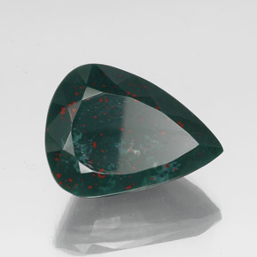36.94캐럿 천연 점박이 그린 블러드스톤, 배 모양, 25.9×19.2 mm, 불투명체