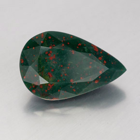 3.10캐럿 천연 점박이 그린 블러드스톤, 배 모양, 13.5×8.7 mm, 불투명체