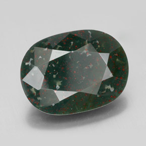8.41캐럿 천연 점박이 그린 블러드스톤, 타원형 컷, 16.2×12.2 mm, 불투명체