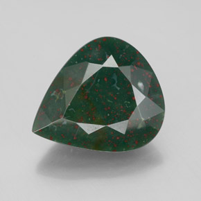 5.48캐럿 천연 점박이 그린 블러드스톤, 배 모양, 13.8×12.1 mm, 불투명체
