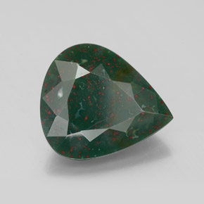 5.48캐럿 천연 점박이 그린 블러드스톤, 배 모양, 13.8×12.1 mm, 불투명체