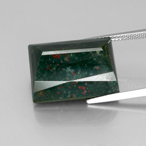 23.16캐럿 천연 점박이 그린 블러드스톤, 바게트, 19.1×15.9 mm, 불투명체