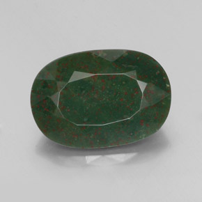 13.32캐럿 천연 점박이 그린 블러드스톤, 타원형 컷, 18.8×13.1 mm, 불투명체