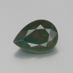 1.86캐럿 천연 점박이 그린 블러드스톤, 배 모양, 10.5×7.7 mm, 불투명체