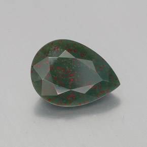 1.86캐럿 천연 점박이 그린 블러드스톤, 배 모양, 10.5×7.7 mm, 불투명체
