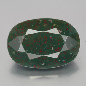 7.58캐럿 천연 점박이 그린 블러드스톤, 타원형 컷, 16.1×11.1 mm, 불투명체