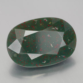 7.58캐럿 천연 점박이 그린 블러드스톤, 타원형 컷, 16.1×11.1 mm, 불투명체