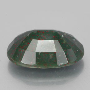 7.58캐럿 천연 점박이 그린 블러드스톤, 타원형 컷, 16.1×11.1 mm, 불투명체