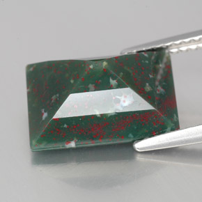 4.82캐럿 천연 점박이 그린 블러드스톤, 바게트, 12.8×9 mm, 불투명체