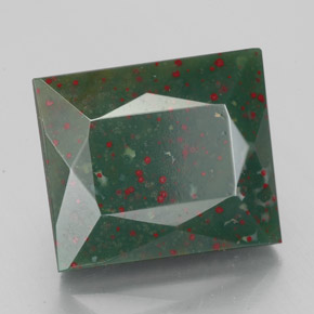 4.91캐럿 천연 점박이 그린 블러드스톤, 바게트, 10.7×9.1 mm, 불투명체