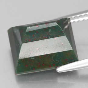 4.91캐럿 천연 점박이 그린 블러드스톤, 바게트, 10.7×9.1 mm, 불투명체