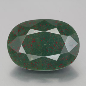 7.00캐럿 천연 점박이 그린 블러드스톤, 타원형 컷, 14.5×11.1 mm, 불투명체