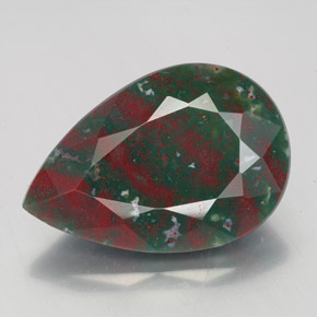 7.95캐럿 천연 점박이 그린 블러드스톤, 배 모양, 17.8×12 mm, 불투명체
