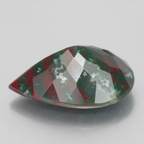 7.95캐럿 천연 점박이 그린 블러드스톤, 배 모양, 17.8×12 mm, 불투명체
