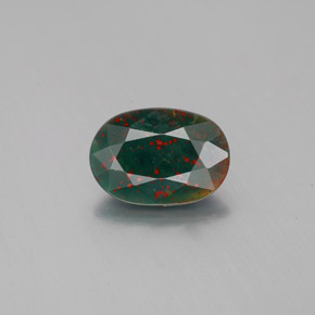 1.26캐럿 천연 점박이 그린 블러드스톤, 타원형 컷, 9.1×6.4 mm, 불투명체