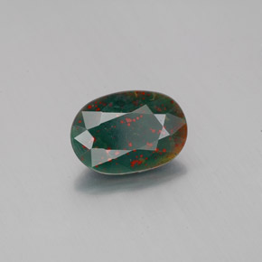 1.26캐럿 천연 점박이 그린 블러드스톤, 타원형 컷, 9.1×6.4 mm, 불투명체