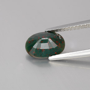 1.26캐럿 천연 점박이 그린 블러드스톤, 타원형 컷, 9.1×6.4 mm, 불투명체