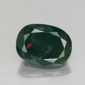 7.77캐럿 천연 점박이 그린 블러드스톤, 타원형 컷, 14.7×10.9 mm, 불투명체