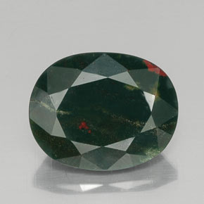 9.13캐럿 천연 점박이 그린 블러드스톤, 타원형 컷, 15.8×12.6 mm, 불투명체