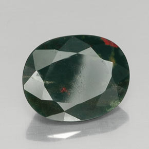 9.13캐럿 천연 점박이 그린 블러드스톤, 타원형 컷, 15.8×12.6 mm, 불투명체