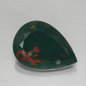 7.08캐럿 천연 점박이 그린 블러드스톤, 배 모양, 17.1×12.3 mm, 불투명체