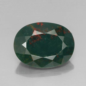 11.22캐럿 천연 점박이 그린 블러드스톤, 타원형 컷, 17.5×13.1 mm, 불투명체