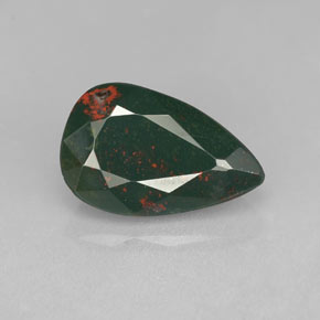 3.34캐럿 천연 점박이 그린 블러드스톤, 배 모양, 13×8.3 mm, 불투명체